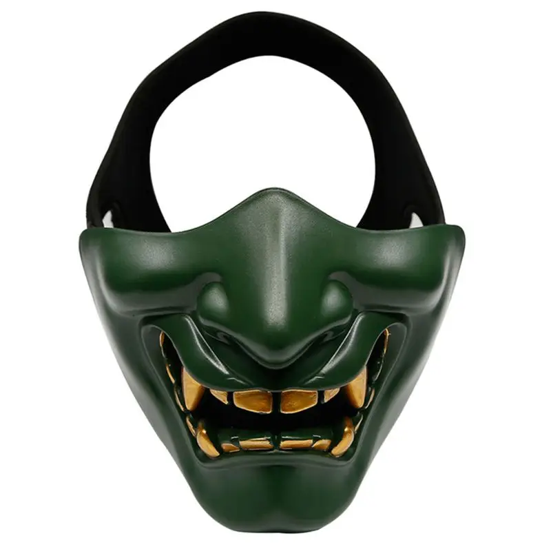 Половина косплей с маской для Лица Кабуки самурайский дьявол Тактический Хэллоуин вечерние праздники выпускного вечера COS дьявол Ужасы лицо - Цвет: Зеленый