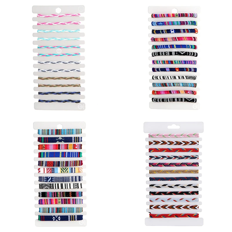 12 pçs/set cor misturada colorido pano artesanal trançado pulseiras para mulheres ajustável corda pulseira conjunto amizade jóias presentes