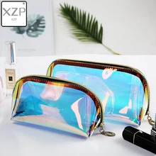 XZP полукруглой формы косметичка для женщин Красочные лазерные макияжные пакеты на молнии органайзер для путешествий туалетных принадлежностей