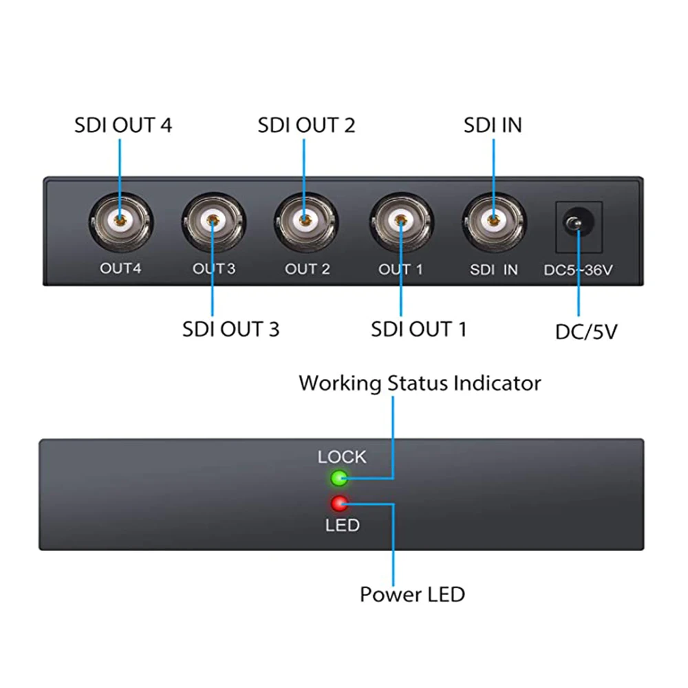 SDI Splitter 1x4 3G-SDI HD-SDI SD-SD 1 In 4 Out Multimedia Split SDI Extender Adapter Unterstützung 1080P TV Video Für Projektor