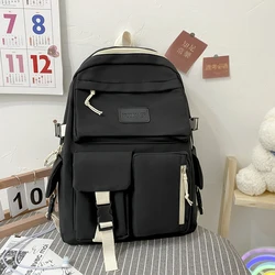 Women Casual Canvas Backpack Fashion Hit Color Preppy Style Students School Bags Female Daily Large Capacity Rucksack Handbags