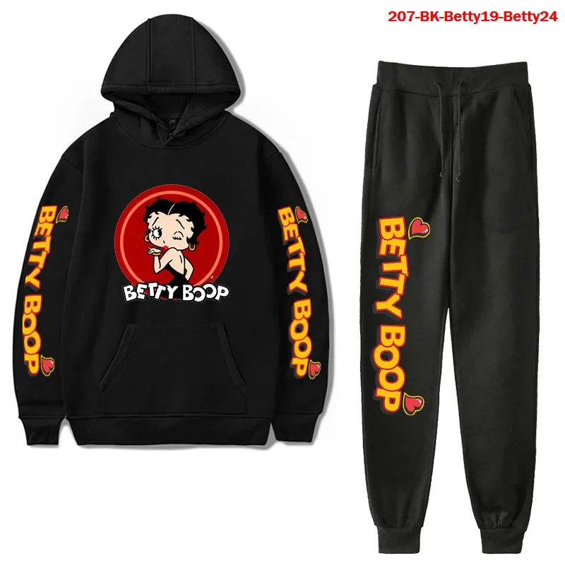 Sudadera con capucha de manga larga para hombre y mujer, Sudadera con capucha, pantalones de chándal, Betty BOOP, 2 uds.