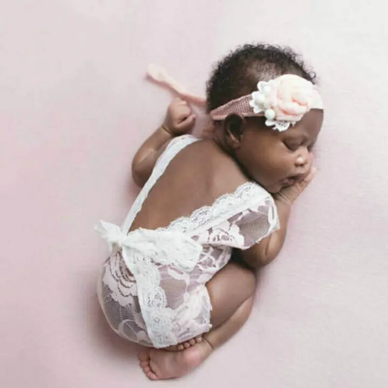 Tanie Baby Romper głębokie V Backless zdjęcie noworodka rekwizyty fotograficzne koronkowe