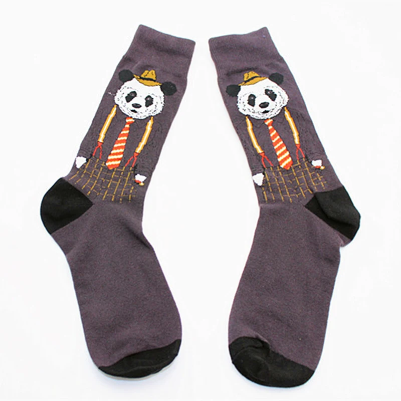 1 pair men socks combed cotton cartoon animal penguin rhinoceros parrot cactus stars geometric novelty funny socks