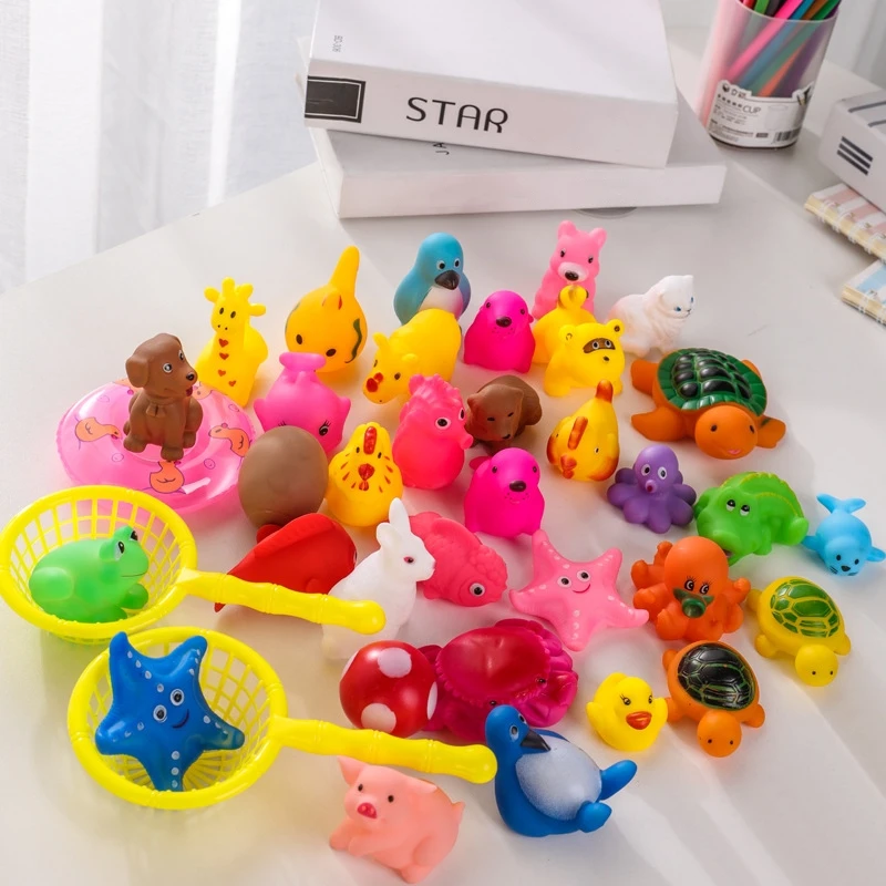 

10Pcs/set Animals Swimming Water Toys Mixed Colorful Soft Floating Rubber Duck For Baby Kids Squeeze Sound Squeaky Bathing Toy