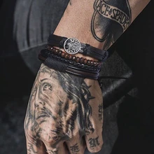 Стильный Очаровательный мужской коричневый плетеный кожаный многослойный веревочный браслет набор регулируемых ювелирных изделий унисекс