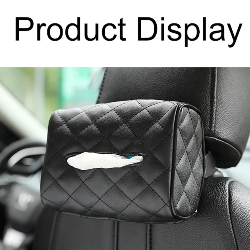 waterproof Car Auto Seat Back Rectangle Faux Leather Tissue Box Paper Napkin Holder Case wear resistant elastic strap design