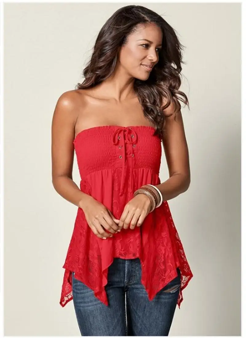 Summer Women Blouses Sexy Lace Strap Befree Boho Loose Vintage Ruffles Casual Cotton Chiffon Pluse Sizes Vest Tank Tops Shirts