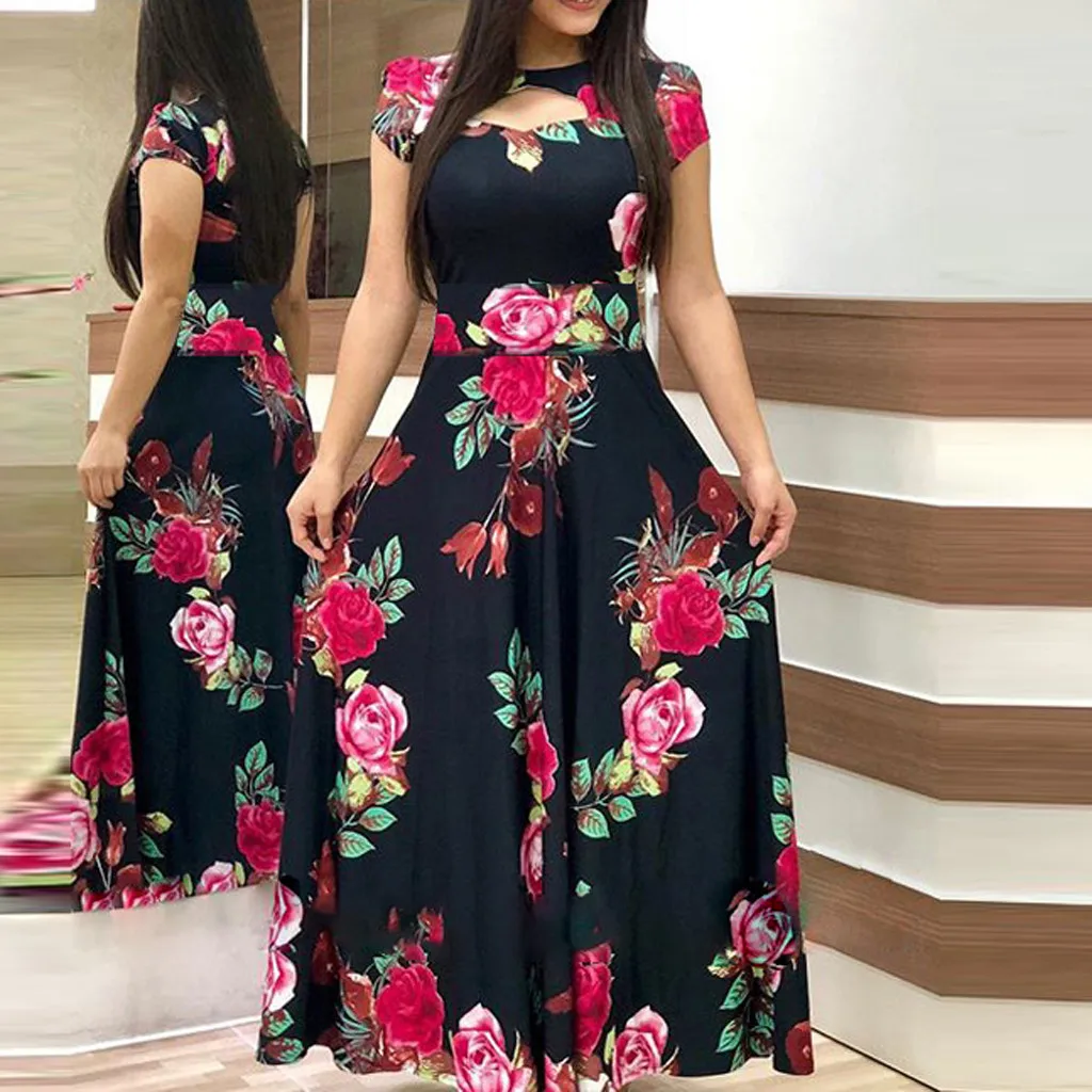 Vestido navidad mujer, модное женское платье с коротким рукавом, с цветочным принтом, бохо, длинное платье для девушек, Повседневное платье, платье, платье#281122
