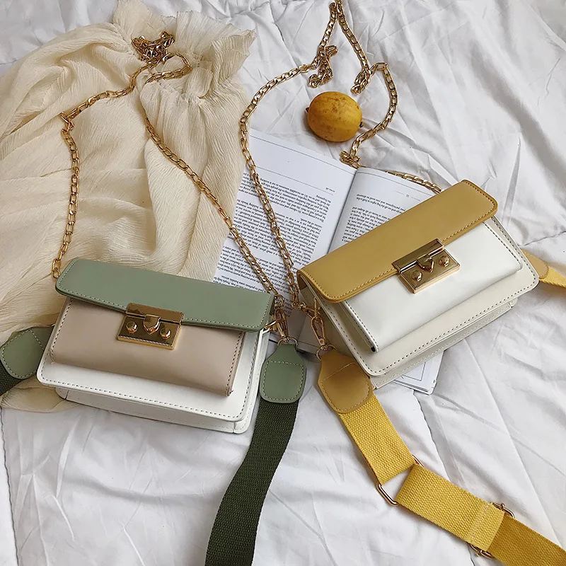 

Summer Hipster Bag Women's 2019 New Style Contrast Color Western Style Shoulder Bag Versatile Broadband Textured Shoulder Square