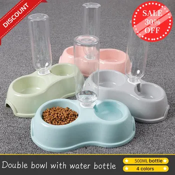

Macaron Color Pet Dog Bowl Anti-overturn Dog Bowl Cat Bowl Automatic Cat Water Dispenser Pet Supplies New PP Double Bowl