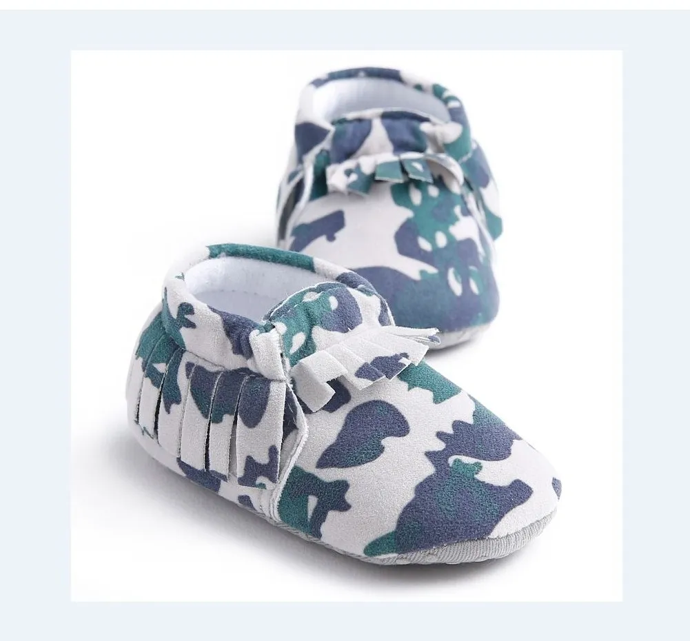 camouflage Хэллоуин День благодарения фестиваль ребенок мальчик девочка пинетки младенческой малыша бахрома Мокасины мягкая подошва обувь с кисточками красный розовый серый - Цвет: camouflage