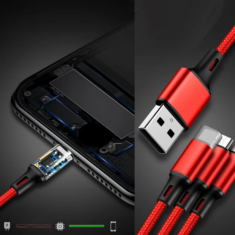 3 в 1 линия данных для Apple Android type-c3a Быстрая зарядка линия данных USB кабель для samsung Xiaomi huawei USB C