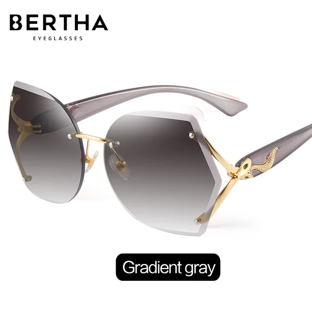 BERTHA Retro Luxury Gradient Sunglasses For Women Fashion Rimless Glasses Cut Lens FOX decorated Sunglasses Lady Eyeglass S8048 Gradient gray