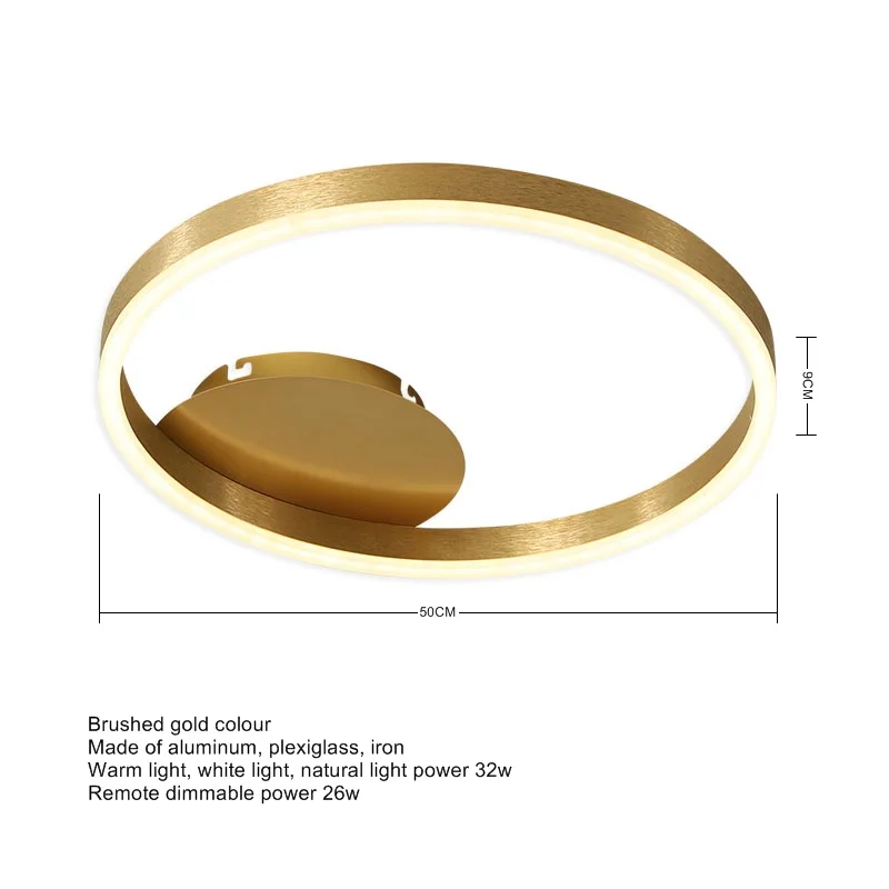 LOFAHS современная люстра освещение золотое/коричневое кольцо Блеск Светодиодная лампа для гостиной спальни Светодиодная потолочная люстра освещение - Цвет абажура: 6105-50cm