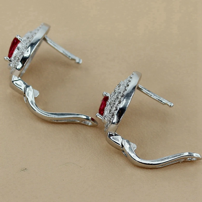Fleure Esme Charms Shinning christmas Wedding Earrings For Women Men gifts dropshipping Red Cubic Zirconia Rhodium Plated R3120