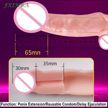 FXINBA 14-28cm Realistic Penis Sleeve Extender Large Cock Sleeve Enlargement Sex Toy For Men Delay Ejaculation Reusable Condom 2