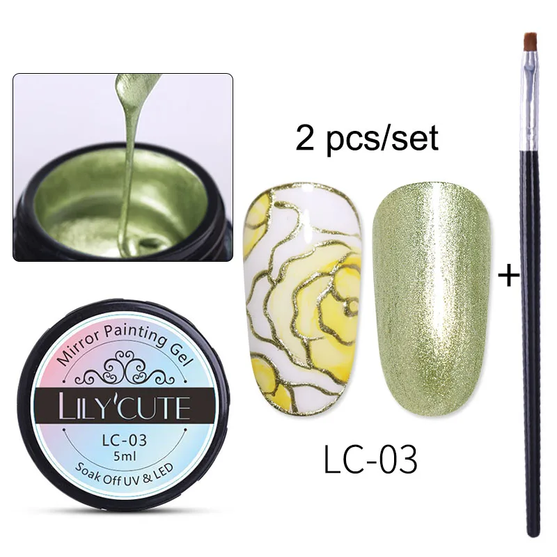 2PCS 3 LILYCUTE 5 мл металлический зеркальный Гель-лак для ногтей, рисунок, роза, красное золото, серебро, Гель-лак для ногтей, сделай сам - Цвет: 2PCS 3