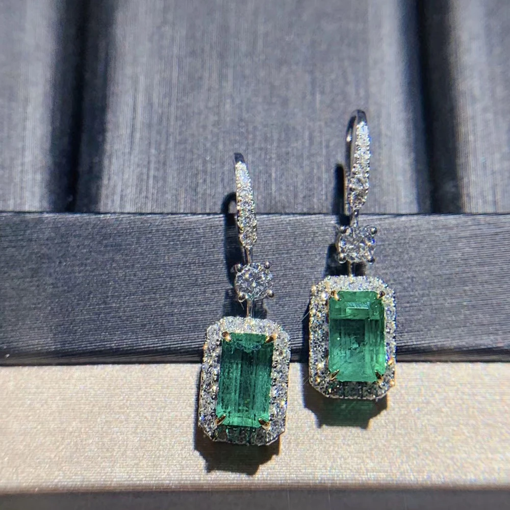 AEAW AAA Твердые 18 к белое золото натуральный изумруд АЛМАЗ серьги 1.3ct ювелирные изделия для женщин