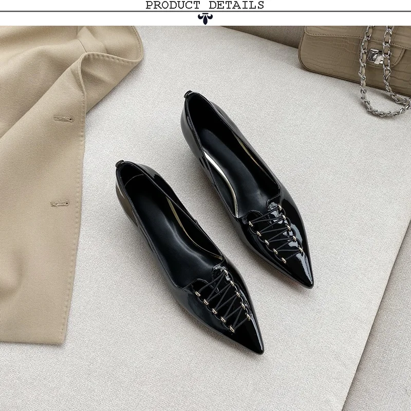 ZVQ spring new fashion women pumps outside mid heels pointed toe handmade genuine leather women shoes drop shipping size 34-39