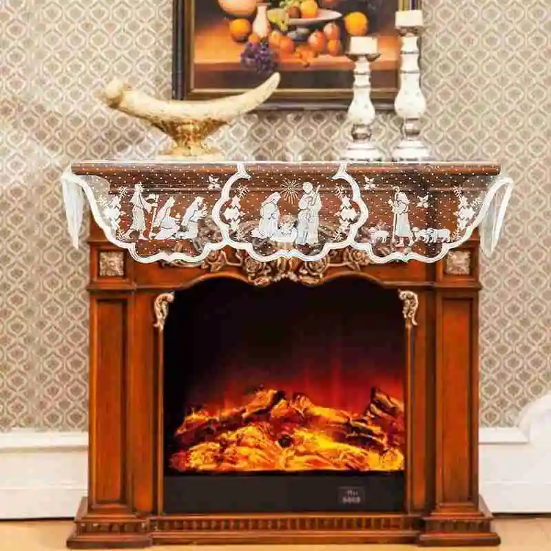 1pcs Christmas Lace Tablecloth Virgin Mary Religious Day Fireplace Cover Fashion Table Runner Furnace Cloth Home Party Supplies | Дом и сад