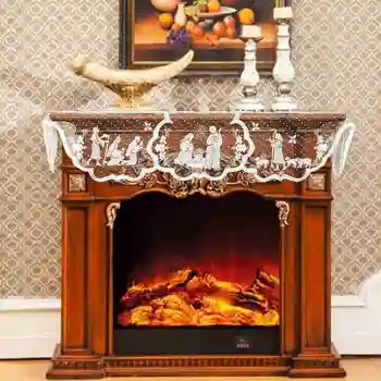 

1pcs Christmas Lace Tablecloth Virgin Mary Religious Day Fireplace Cover Fashion Table Runner Furnace Cloth Home Party Supplies