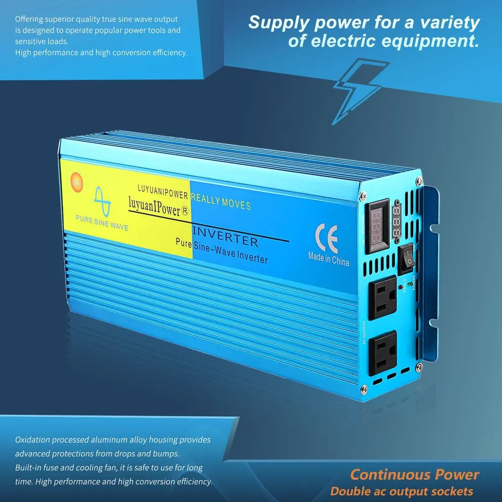 1500 Вт высокой мощности автомобильный инвертор DC12V к AC110V солнечный инвертор модифицированное зарядное устройство адаптер преобразователя питания синий