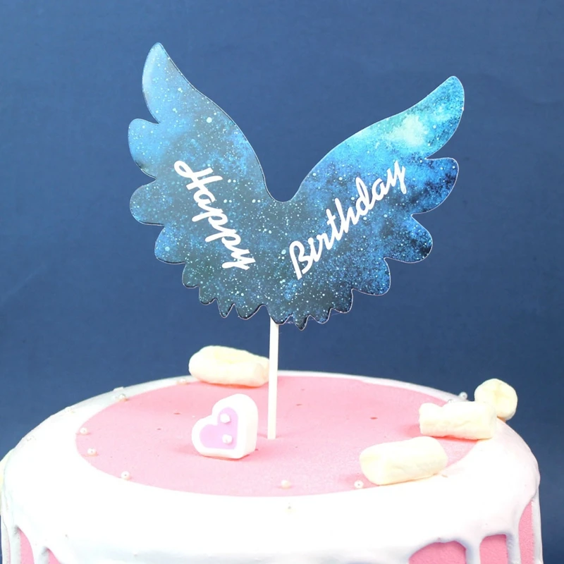 1 шт., светодиодный цветочный венок, топпер для торта, крылья лося, кекс, сделай сам, топ для торта, флаги для дня рождения, вечеринки, свадьбы, Нового года, декор для детского душа, принадлежности - Цвет: Blue Wings