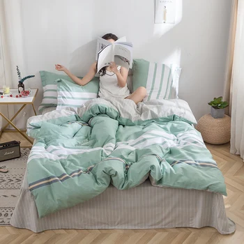 

Bedding Set Washed Cotton Printed Large Stripes Simple AB Double-sided Bed Sets Pillowcases Bed Sheet Duvet Cover Sets