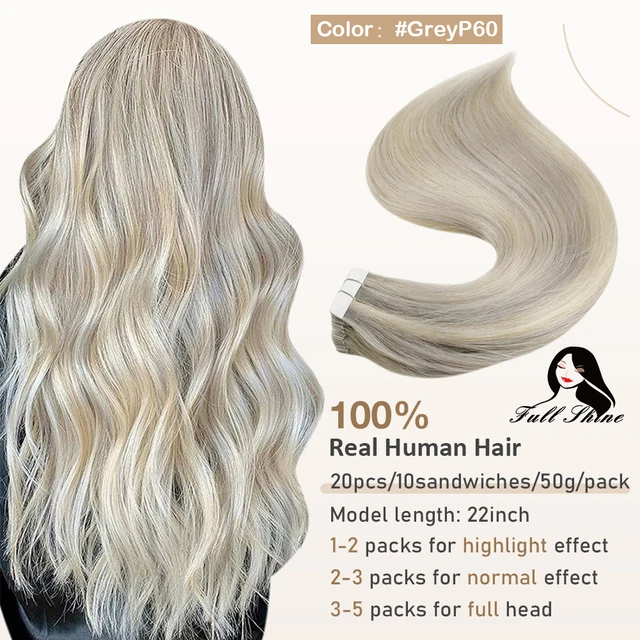 Full Shine Tape In Human Hair Extensions Blonde 100% Real Remy Human Hair Skin Weft Adhesive Glue On For Salon High Quality P19 60