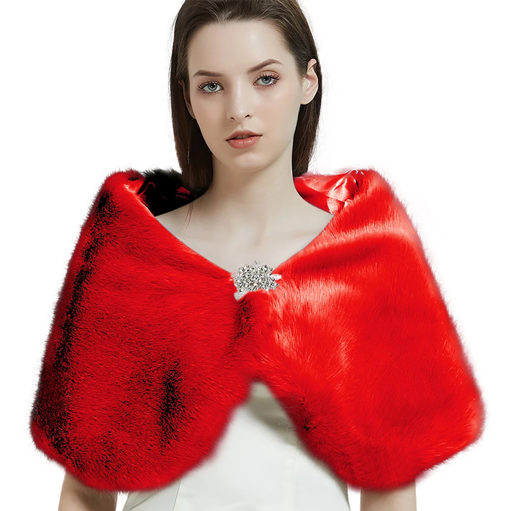 Свадебная накидка, свадебная меховая шаль, женская зимняя пуховая накидка, аксессуары для верхней одежды, свадебные куртки, накидка, Vestidos De Novia Invierno - Цвет: Красный