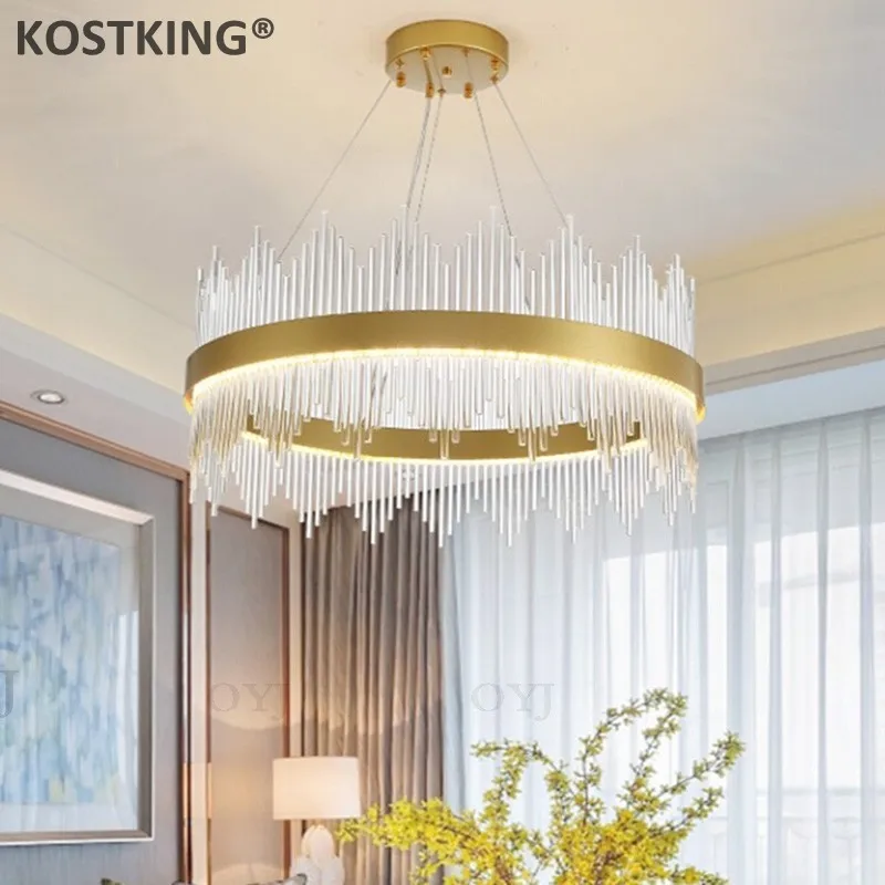 KOSTKING Золотая современная стеклянная люстра для гостиной роскошные круглые подвесные светильники AC110-240V кухня хрустальная люстра G9 свет