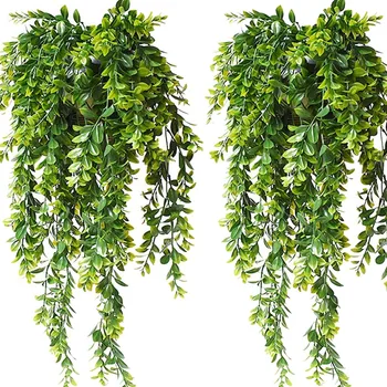 

4Pcs Artificial Hanging Plants Green Leaves Ivy Faux Plastic Fake Hanging Garland Ivy Vine for Garden Decoration
