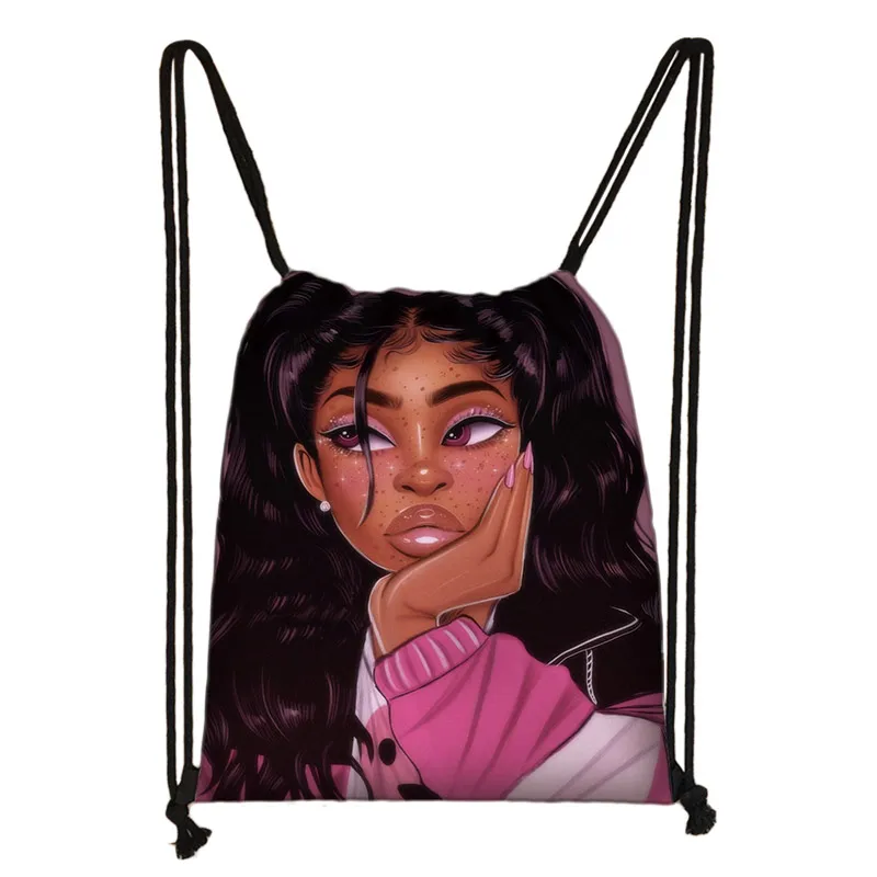 АФРИКАНСКАЯ ДЕВУШКА drawstring сумка модный Повседневный Рюкзак Женская дорожная сумка афро-коричневая сумка для девочек - Цвет: skdafr19