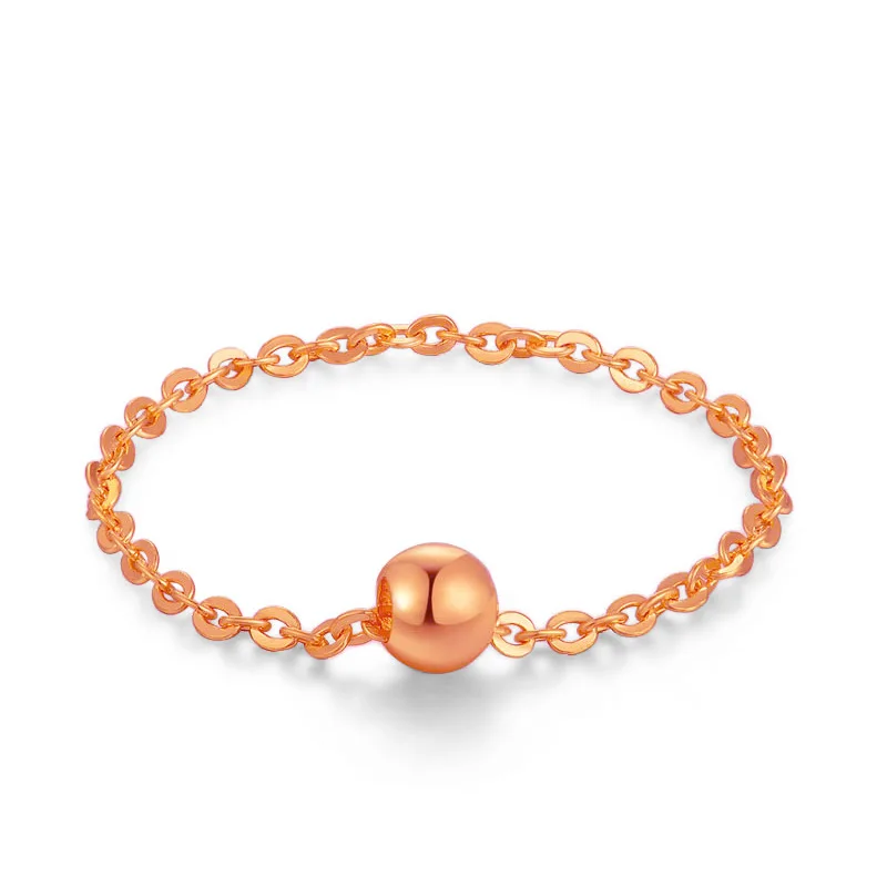 Lucky Ball 18K настоящая Желтая роза твердая золотая цепочка кольцо для женщин Женская Девушка Необычные высококлассные модные ювелирные изделия