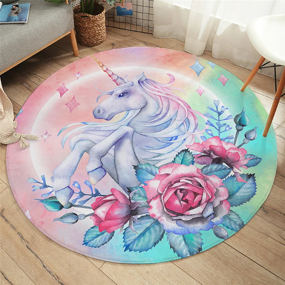 BeddingOutlet Unicorn Large Carpets for Living Room Rose Cartoon Kids Play Floor Mat Pink Floral Area Rug for Girls Room 122x183