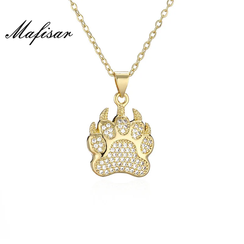 Mafisar 2021 New Fashion Dog Paw Pendant Necklace For Women Men Gold Color CZ Necklace Femme Bijoux Unique Design Party Jewelry