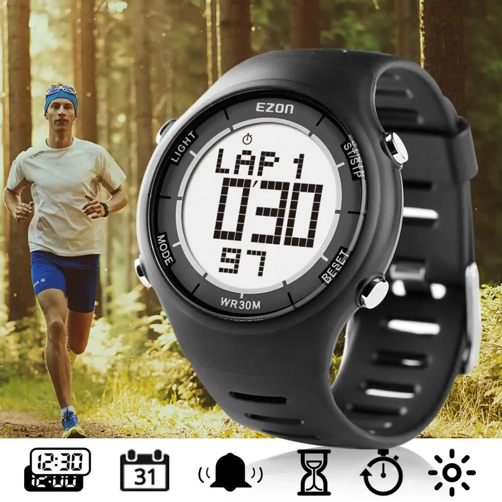 Цифровые уличные спортивные часы Runnin для мужчин и женщин водонепроницаемые 30 М часы будильник многофункциональные наручные часы EZON L008