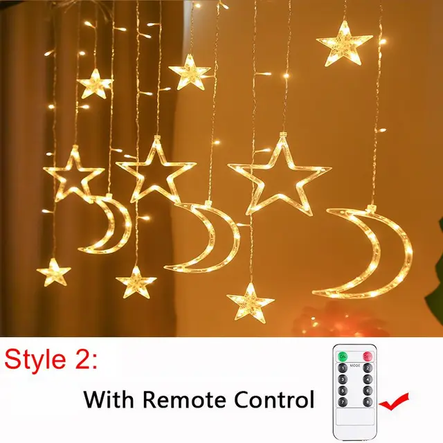 LED Christmas String Lights Garland Fairy Lights Star Lamp Outdoor Curtain Decor for Party Holiday Wedding New Year Decoration warm white 2 remote