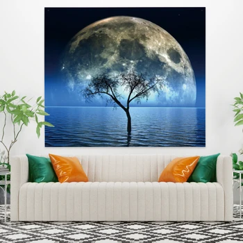 

Laeacco Fashion Tapestry 150x130cm Starry Ocean Planets Moon Universe Sun Fire Wall Hangings Room Restaurant Decor Wall Chart