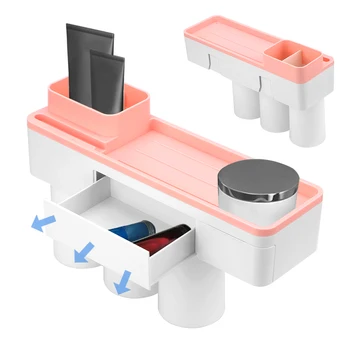 

Magnetic Adsorption Inverted Wall Mount Toothbrush Holder With Cup Makeup Toothpaste Toothbrushes Shelf