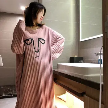 

Women Autumn Long Sleeve Sleepwear Casual Loose Plus Size Home Wear Cute Cartoon Printed Nightdress Sleepshirts