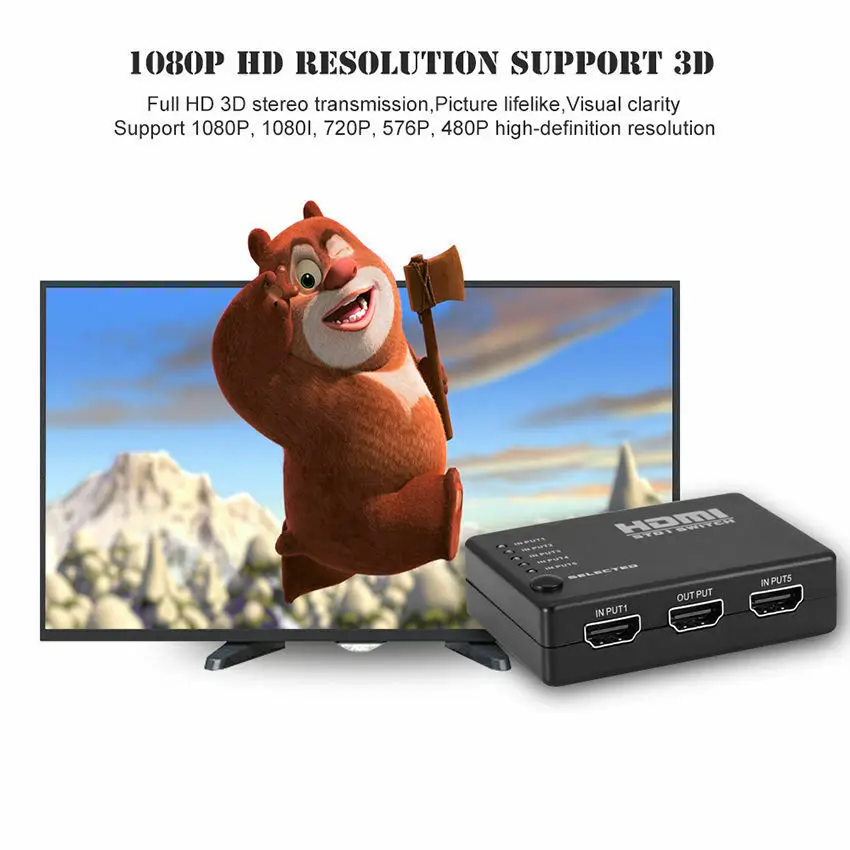 5 портов 1080P HDMI Выключатель Переключатель Селектор сплиттер концентратор с ИК-пультом дистанционного управления для HDTV