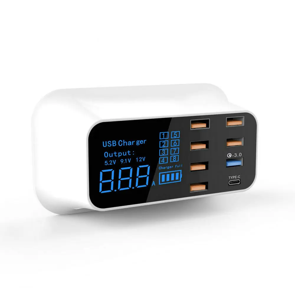 8 портов type C USB зарядное устройство Quick Charge 3,0 светодиодный дисплей для iPhone адаптер телефон планшет быстрое зарядное устройство для xiaomi huawei samsung