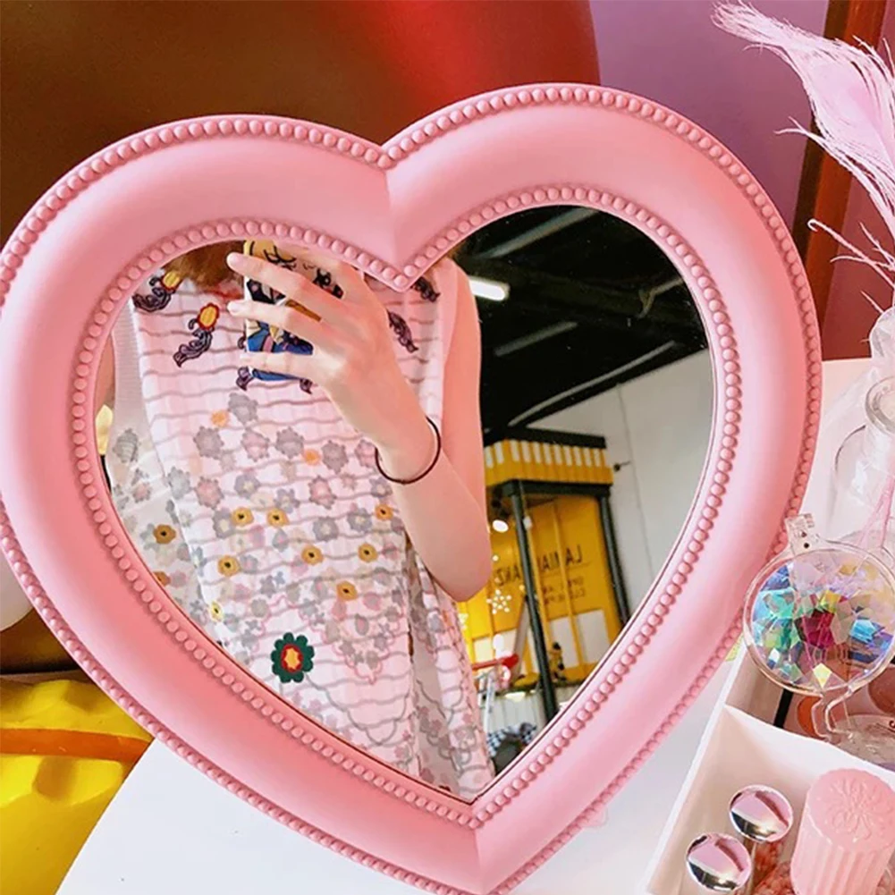 

Tool School Heart Shaped Dressing Makeup Mirror Hanging Tabletop Bedroom Cute Dormitory Gift Clear Home Decorative Girl