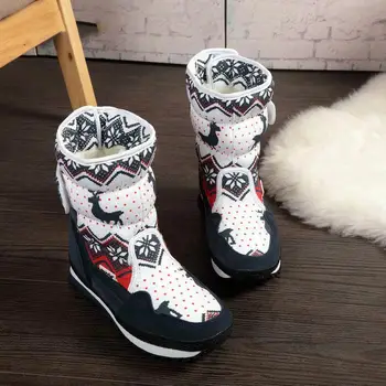 

Print warm wool mid-calf waterproof snow boots women shoes 2019 women winter boots platform shoes woman plus size botas mujer