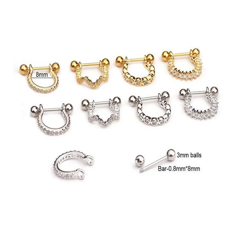 1Pc Crown Cz Zircon Hoop Cartilage Ring Huggie Septum Earring Piercing Helix Tragus Rook Daith Snug Conch Ear Piercing Jewelry