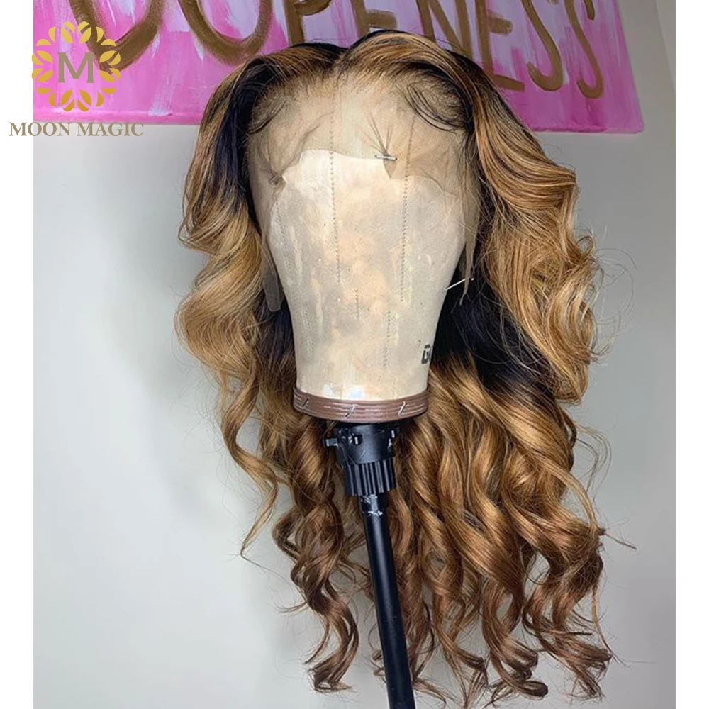 1b/27 Ombre Human Hair Wig For Black Women Natural Hairline Honey Brown Colored Human Hair Brazilian Body Wave Wig Pre Plucked