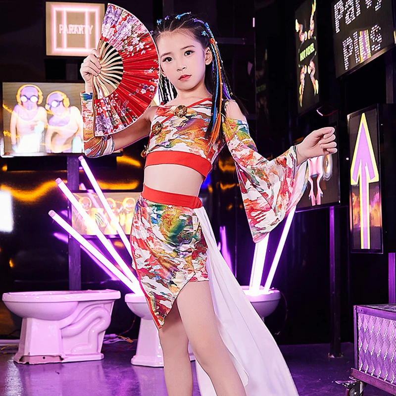 

Children Fashion New Style Hip Hop/Street Dance Performance Suit Red Girls Jazz Dance Costume Kids Catwalk Show Wear DQL2285