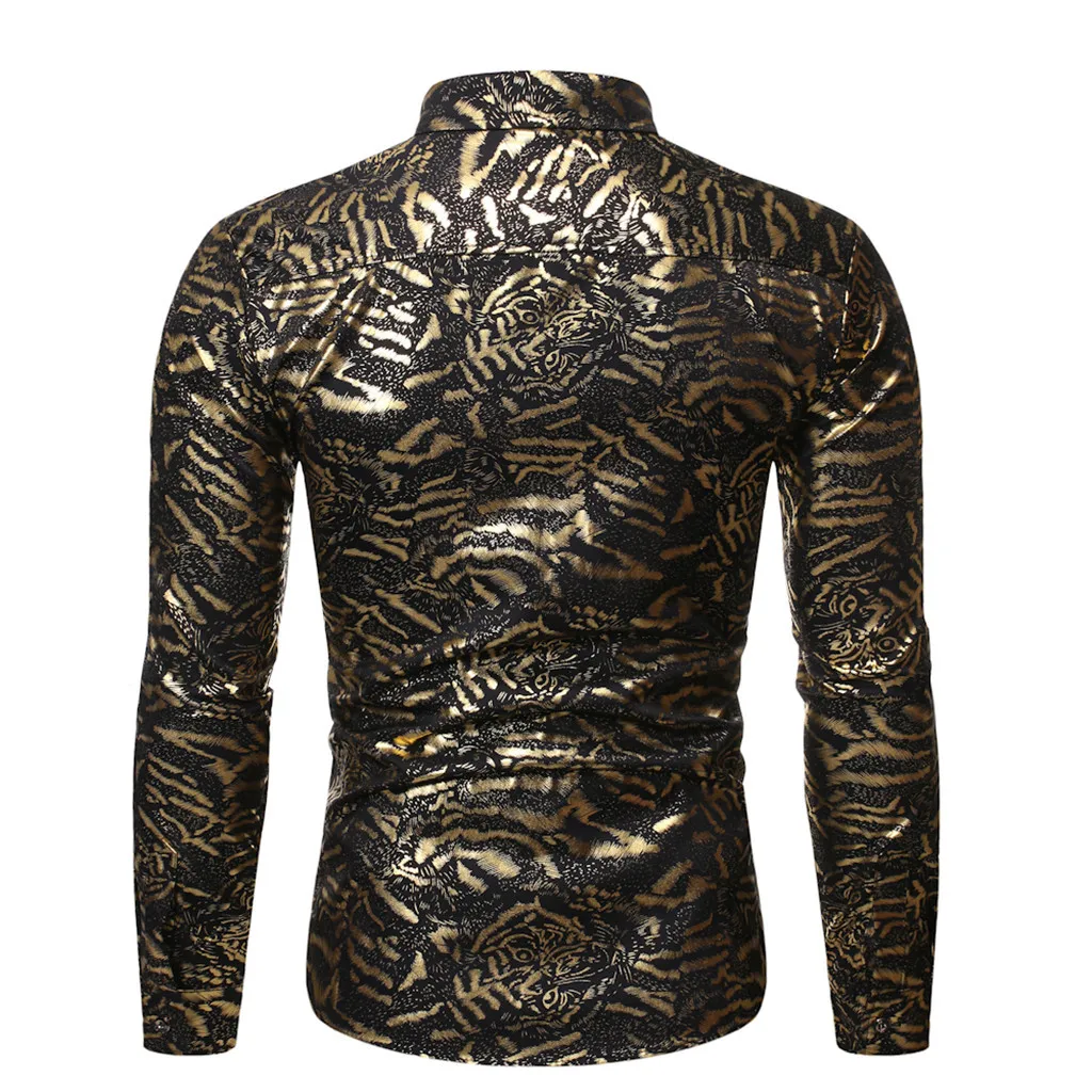 Повседневные мужские рубашки slim fit с печатным принтом, блузка с отложным воротником и длинными рукавами, Мужская уличное платье, Топы camisa masculina